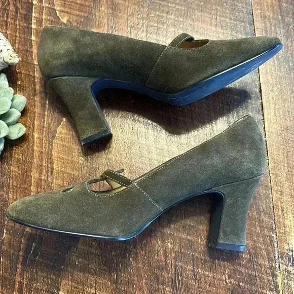 Madeline | “KAI” Dark Olive Green Suede Mary Janes with Heel - Picture 3 of 6